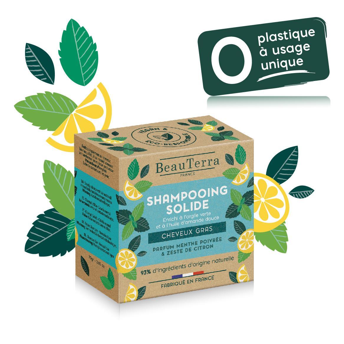 Beauterra shampoing solide  cheveux gras 75g